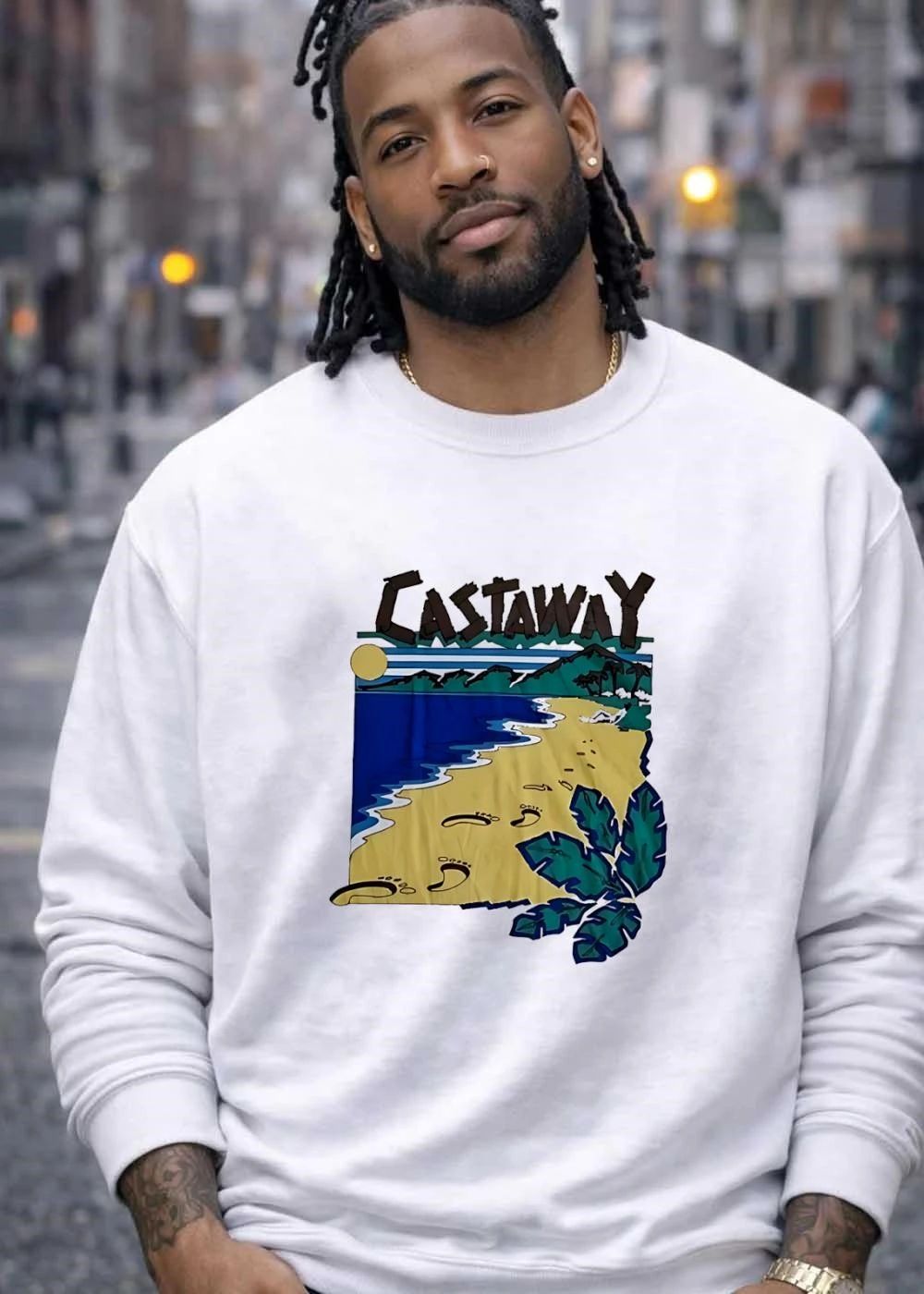 Island Escape Castaway Beach Footprints Tropical T-Shirt