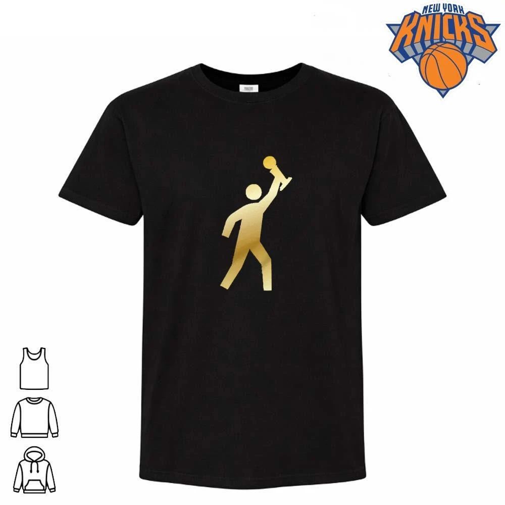 New York Knicks Champions NBA 2026 Gold Trophy Silhouette Minimalist Basketball Graphic Shirt