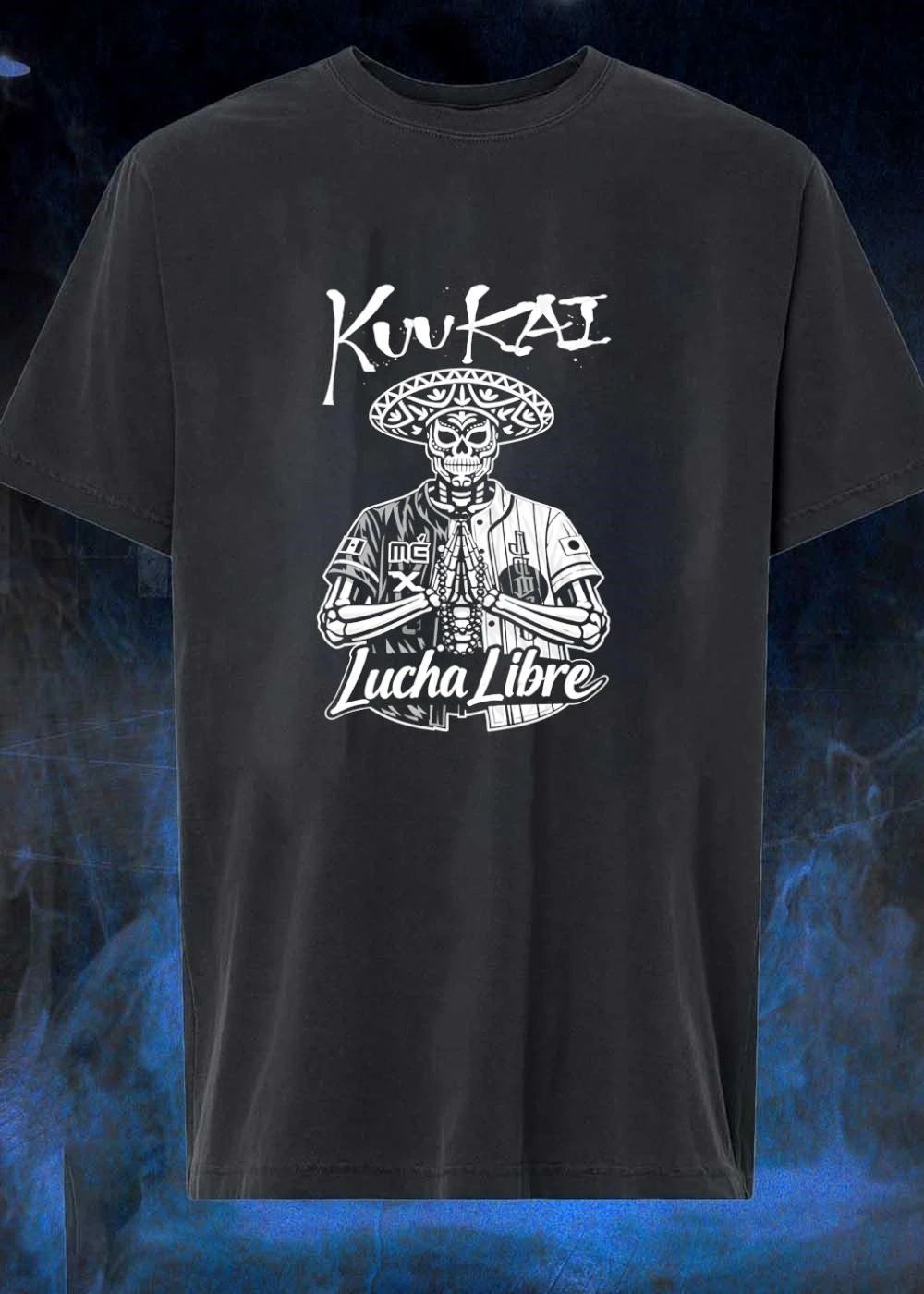 KuuKAI Praying Skeleton Skull Lucha Libre Mexico Japan Baseball Shirt