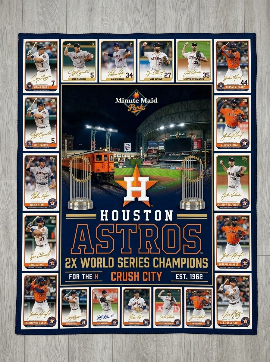 Houston Astros Minute Maid Park 2x World Series Champions Legends Facsimile Signatures Fleece Throw Blanket