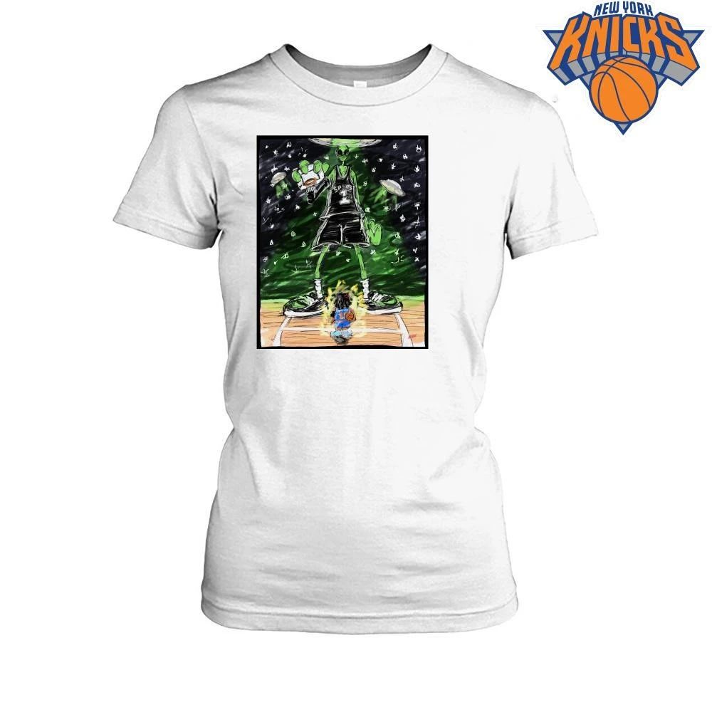 Giant Alien Spurs Versus Anime Glow Jalen Brunson Basketball Art Illustration New York Knicks Champions NBA 2026 shirt