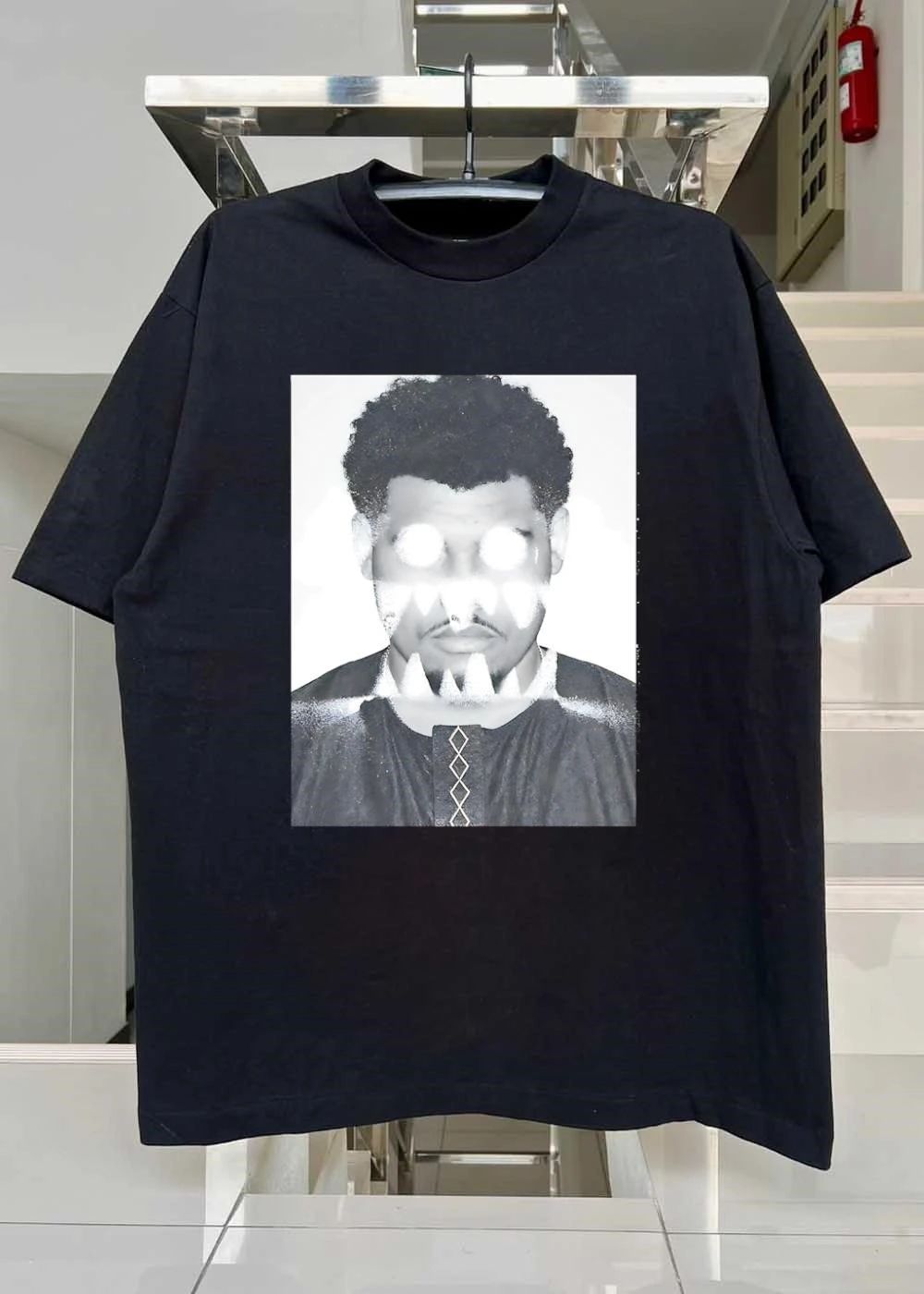 Frightening Eyes Monster Graphic Minimalist Black and White Cotton T-Shirt