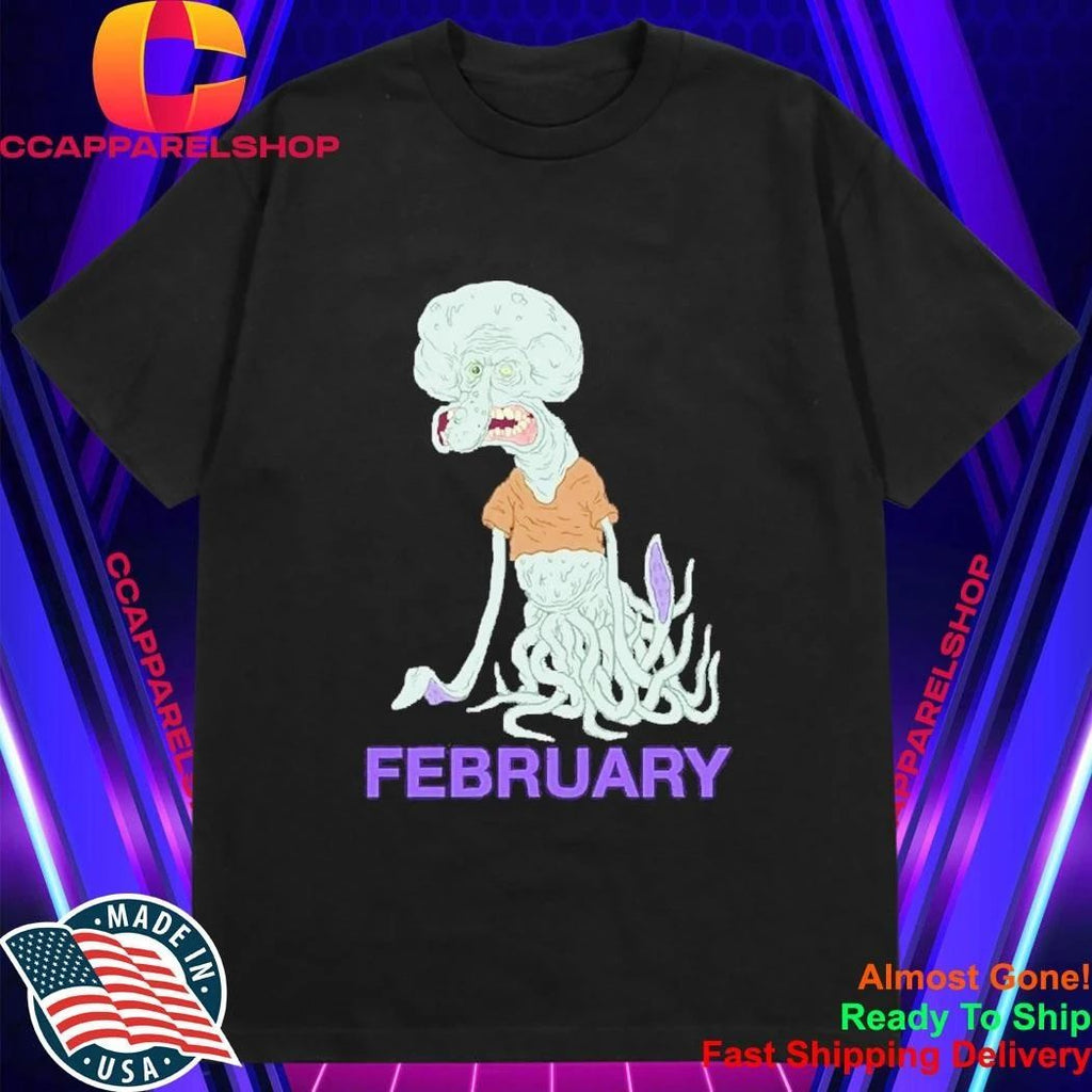 Creepy Squidward February Birthday MeatCanyon Style Distorted Cartoon Character Shirt