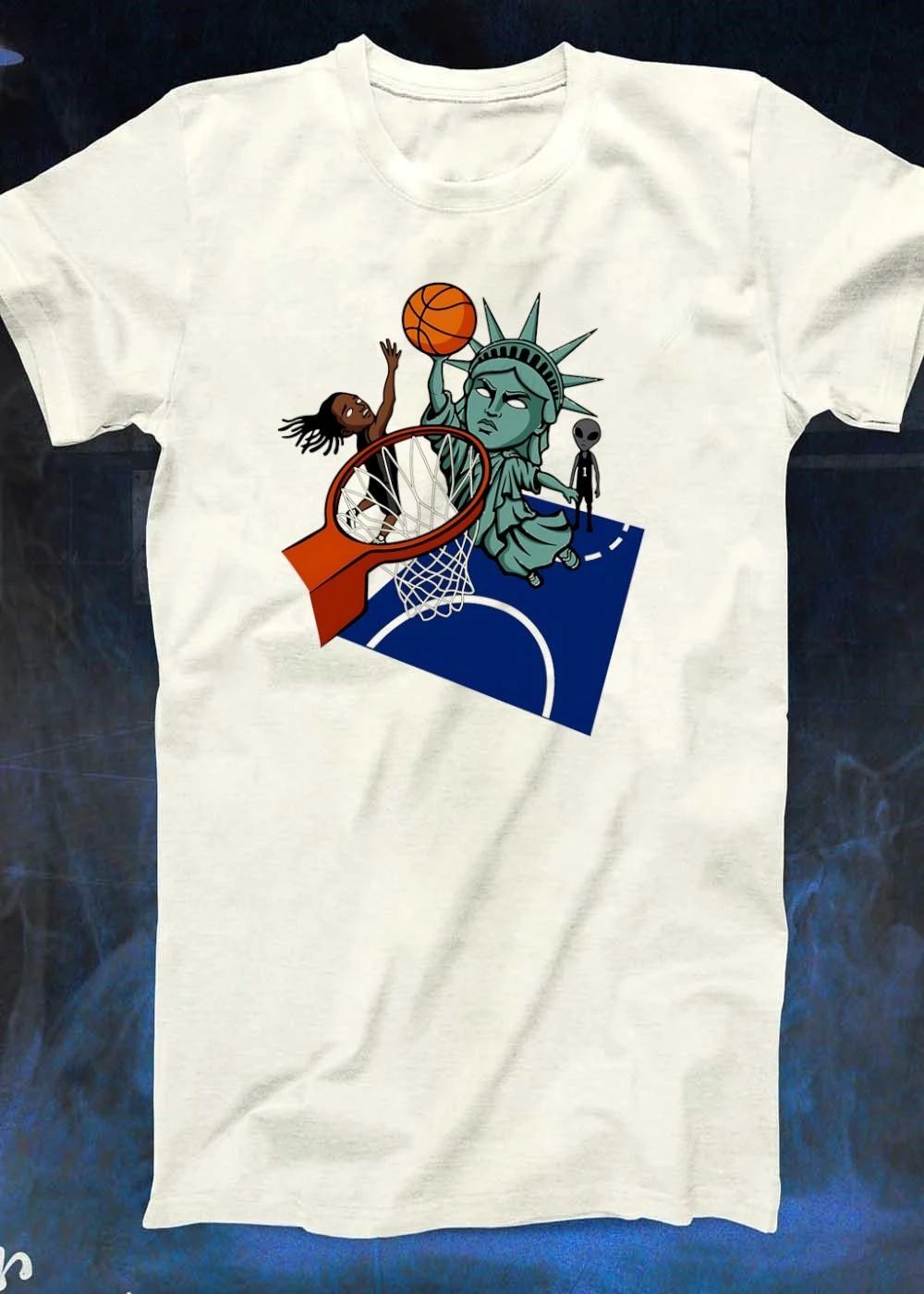 Joe Maracic Statue of Liberty Playing Basketball with Alien and Athlete T-Shirt