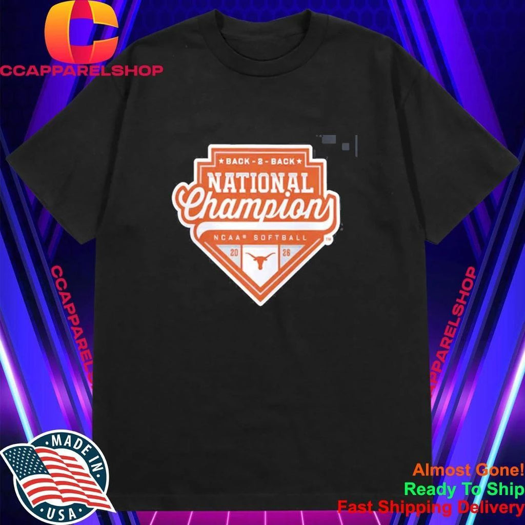 Texas Longhorns 2026 NCAA Softball Women’s College World Series Back-to-Back National Champions Logo Fanatics Black Shirt