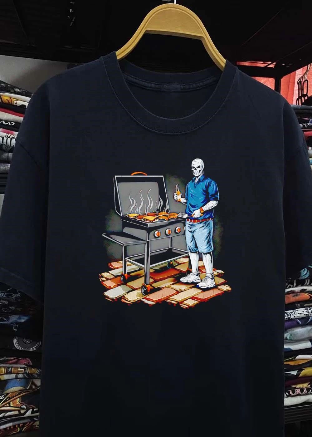 DADBBQ Grilling Skeleton With Beer and Burgers T-Shirt