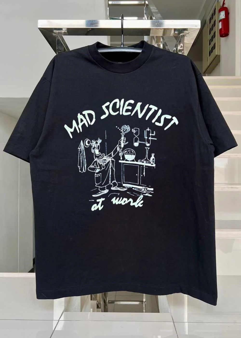 Mad Scientist at Work Cartoon Man Lab Experiment Vintage T-Shirt