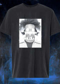 Distressed Graphic Portrait White Glowing Eyes Sharp Teeth T-Shirt