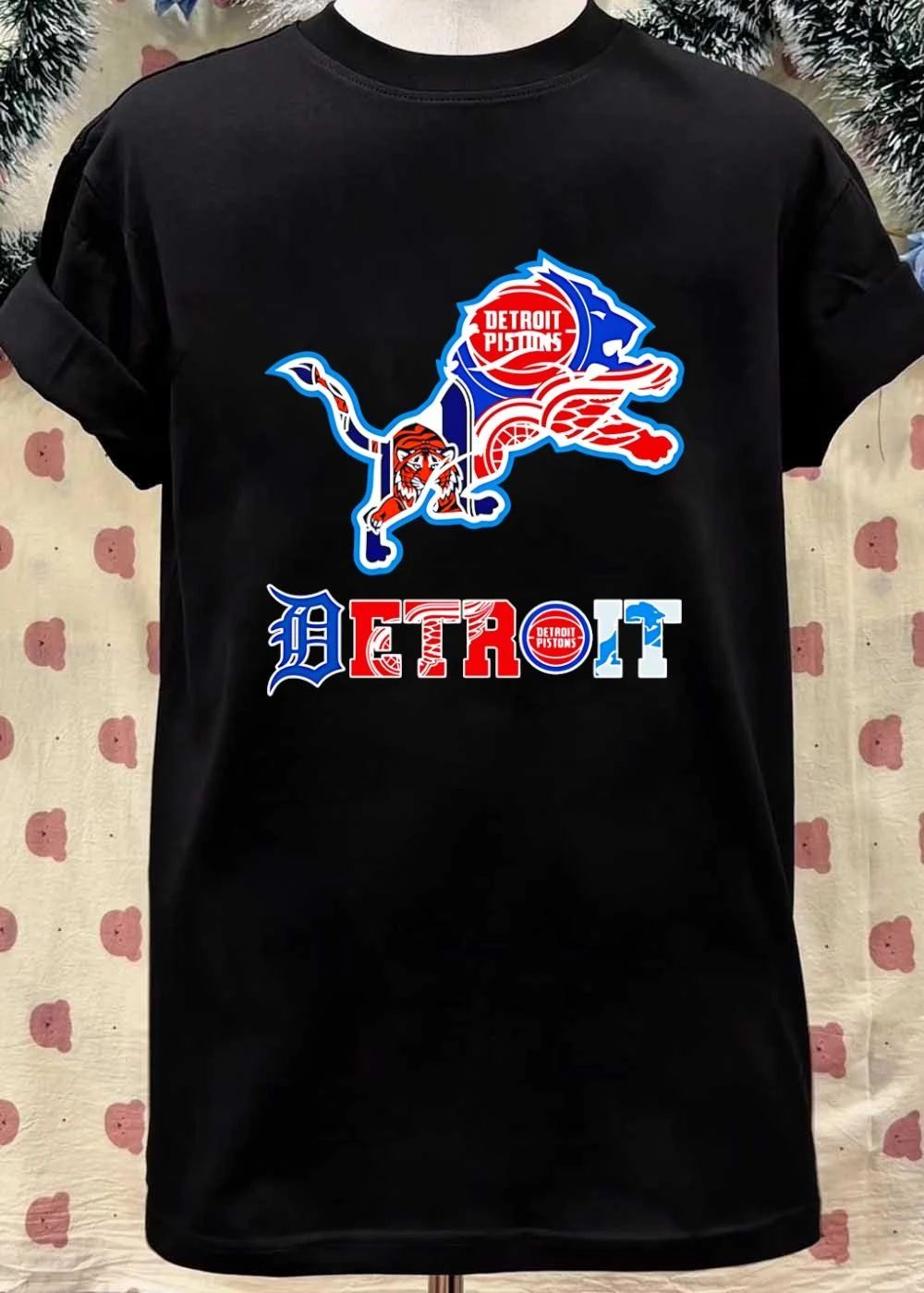 Detroit Sports Mashup Featuring Pistons Lions Tigers and Red Wings T-Shirt