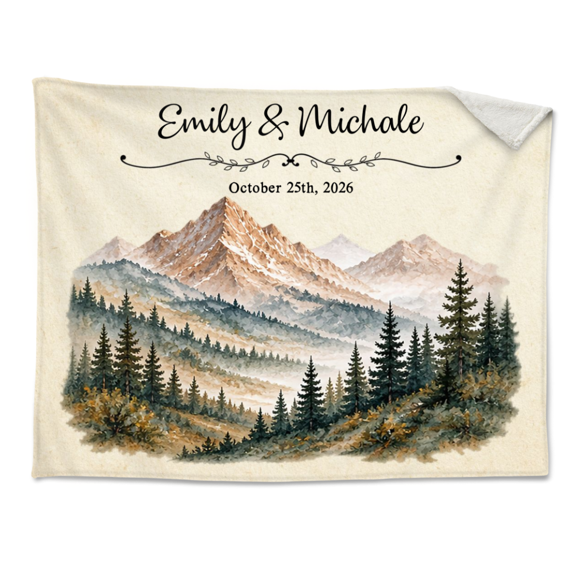 Personalized Couple Mountain Blanket, Custom Couple Name Throw, Scenic Mountain Landscape Blanket, Wedding Gift For Couple, Anniversary Gift